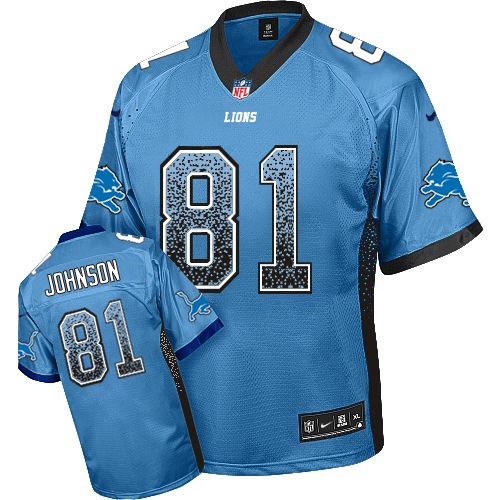 Youth Elite Calvin Johnson Nike Jersey Light Blue - #81 Drift Fashion NFL Detroit Lions